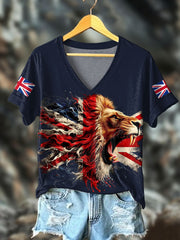 Women's UK Flag Lion Printed T-shirt