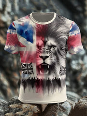 Men's UK Flag Lion Patoitic Printed T-shirt