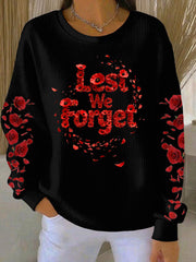 Women's poppy flower Lest We Forget Ribbed Round-Neck Sweatshirt