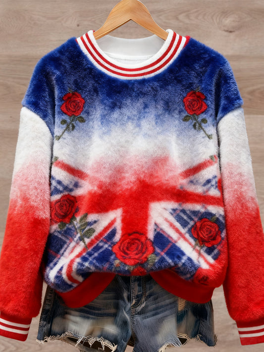 Women's British style Art Print Casual Flannel Sweater