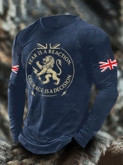 Men's UK Flag Lion Printed Casual Tops