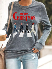 Women's Merry Christmas Retro Classic Legendary Rock Band Print Casual  Sweatshirt