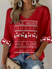 Women's 'You'll Never Walk Alone' Christmas V-neck Tops