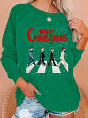 Women's Merry Christmas Retro Classic Legendary Rock Band Print Gift For Fans Casual Sweatshirt