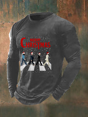 Men's Merry Christmas Retro Classic Legendary Rock Band Print Gift For Fans Casual Long Sleeve T-Shirt