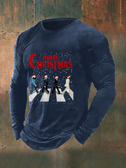 Men's Merry Christmas Retro Classic Legendary Rock Band Print Gift For Fans Casual Long Sleeve T-Shirt