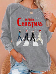 Women's Merry Christmas Retro Classic Legendary Rock Band Print Gift For Fans Casual Sweatshirt