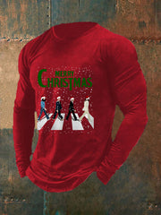Men's Merry Christmas Retro Classic Legendary Rock Band Print Gift For Fans Casual Long Sleeve T-Shirt