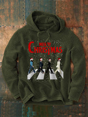 Men's Merry Christmas Retro Classic Legendary Rock Band Print Gift For Fans Casual Waffle Hoodie