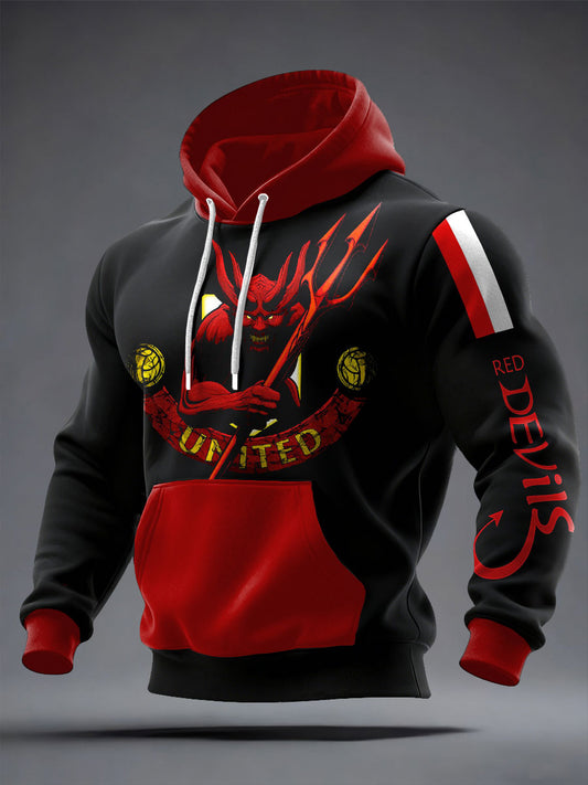 Men's UK Football Lover United Red Devil Printed Hoodie
