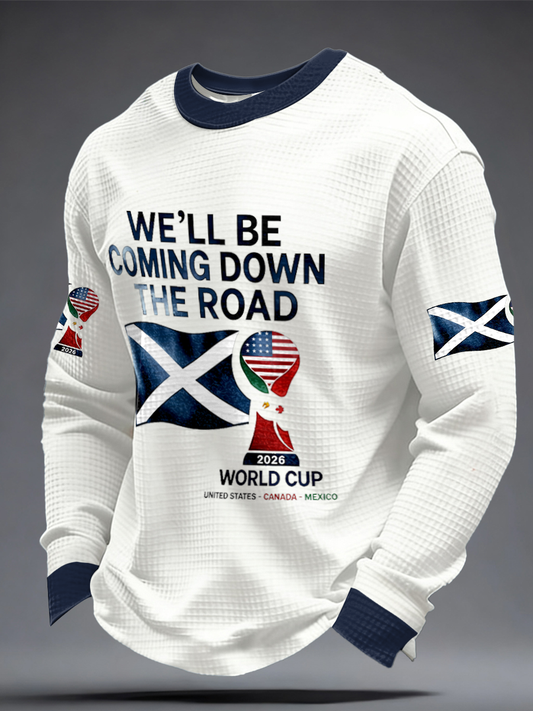 Men's UK Football Lover Scotland We'll Be Coming 2026 Printed Waffle Sweatshirt