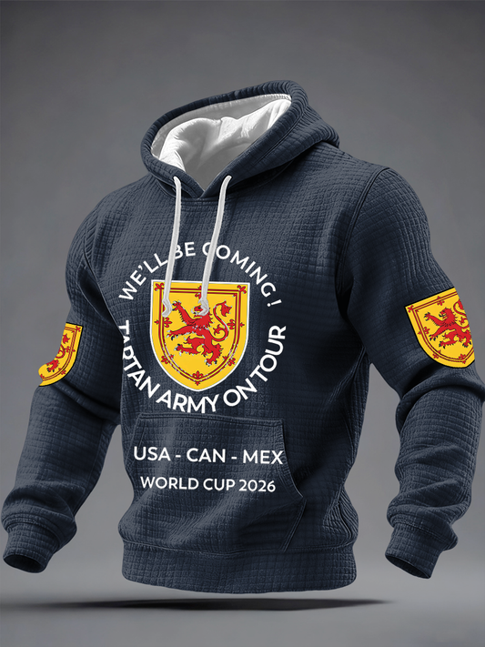 Men's UK Football Lover Scotland We'll Be Coming 2026 Printed Checkered Cotton Hoodie