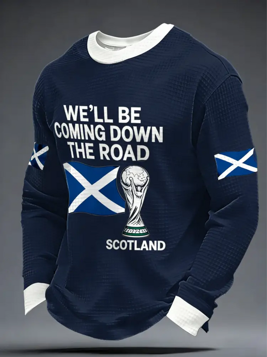 Men's UK Football Lover Scotland We'll Be Coming 2026 Printed Waffle Sweatshirt