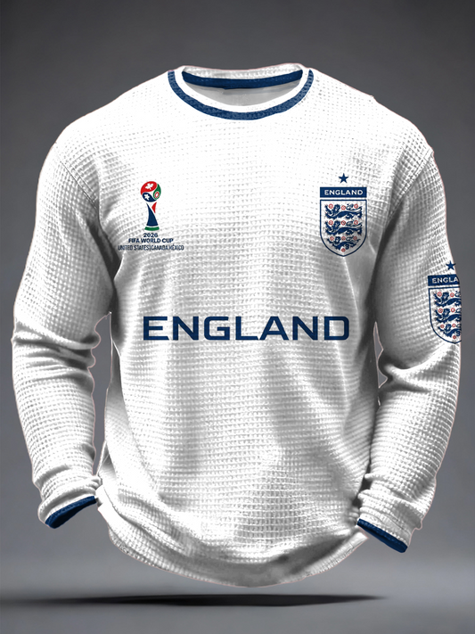 Men's UK Football Lover England 2026 Printed Waffle Long Sleeve T-Shirt
