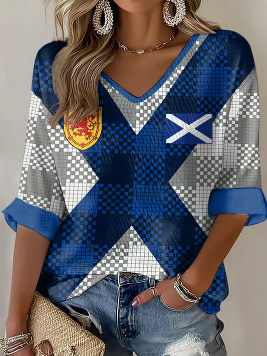 Women's Scotland Football Lover Tartan Army Printed Waffle  T-shirt