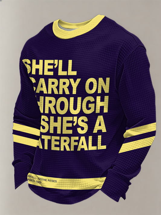 Men's  Lemon Roses Music Lover Printed Waffle Long Sleeve Top