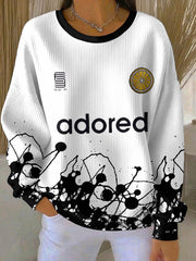 Women's Lemon Roses Music Lover Printed Ribbed Round-Neck Sweatshirt