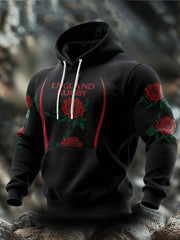 Men's England Rugby Roses Lover Printed Hoodie