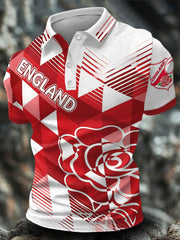 Men's England Rugby Roses Lover Printed Casual Tops