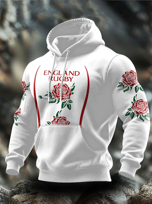 Men's England Rugby Roses Lover Printed Hoodie