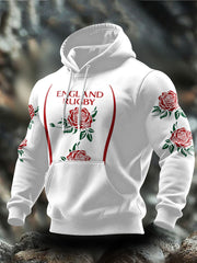Men's England Rugby Roses Lover Printed Hoodie