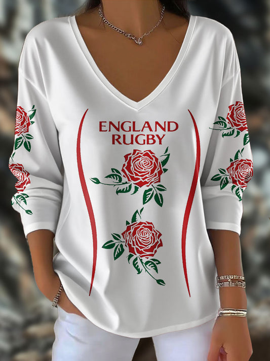 Women's England Rugby Roses Lover Printed Tops