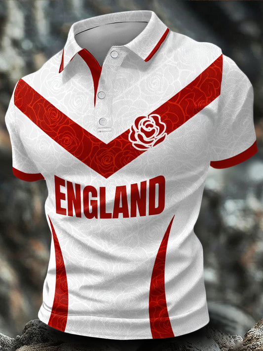 Men's England Rugby Roses Lover Printed Casual Tops