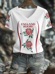 Women's England Rugby Roses Lover Printed T-shirt
