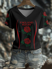 Women's England Rugby Roses Lover Printed T-shirt