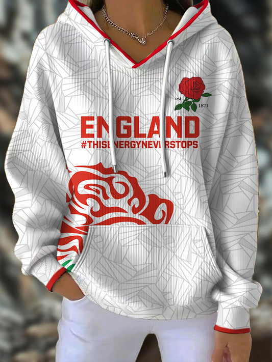 Women's England Rugby Roses Lover Printed Hoodie