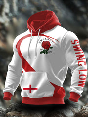 Men's England Rugby Roses Lover Printed Hoodie