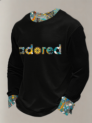 Men's Lemon Roses Music Lover Printed Waffle Long Sleeve Top