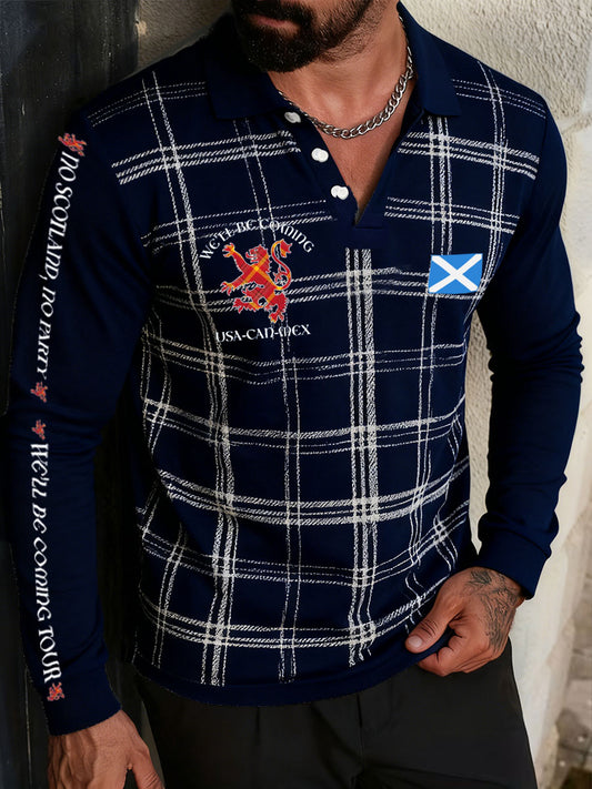 Men's Scotland Football Lover Tartan Army Printed Casual Tops