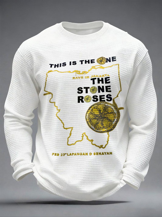 Men's Lemon Roses Music Lover Printed Waffle Long Sleeve T-Shirt