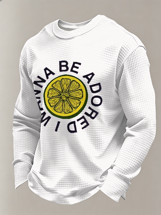 Men's Lemon Roses Music Lover Printed Waffle Long Sleeve Top