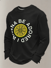 Men's Lemon Roses Music Lover Printed Waffle Long Sleeve Top