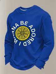 Men's Lemon Roses Music Lover Printed Waffle Long Sleeve Top
