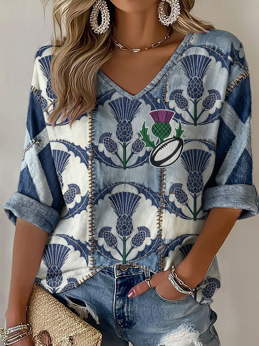 Women's Scotland Rugby Lover Printed Waffle Tops