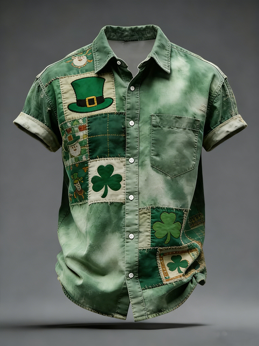 Men's St. Patrick's Day Shamrock Print Casual Short-Sleeve Shirt