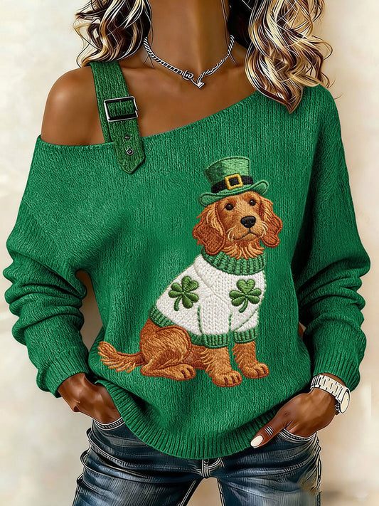 Women's St. Patrick's Day Dog Print Casual Top