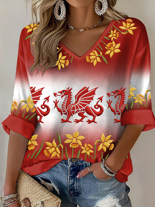 Women's Wales Welsh Rugby Lover Printed Waffle T-shirt