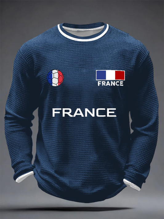 Men's France  Football Waffle Long Sleeve T-Shirt