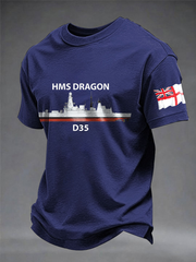 Men's British HMS Dragon Printed imitation cotton short-sleeved T-shirt