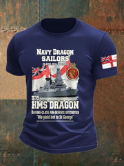 Men's British HMS Dragon Printed imitation cotton short-sleeved T-shirt