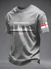 Men's British HMS Dragon Printed imitation cotton short-sleeved T-shirt