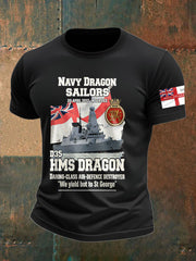 Men's British HMS Dragon Printed imitation cotton short-sleeved T-shirt
