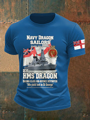 Men's British HMS Dragon Printed imitation cotton short-sleeved T-shirt