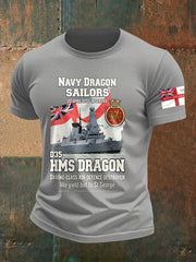 Men's British HMS Dragon Printed imitation cotton short-sleeved T-shirt