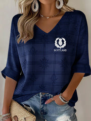 Damen V-Ausschnitt T-Shirt mit Aufdruck „Scotland Rugby Lover“