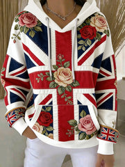 Women's British style Plants Flowers Print Casual Hoodie